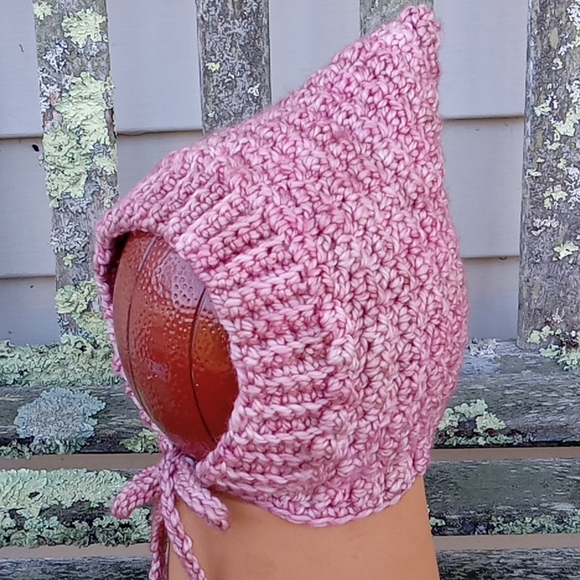 Hand Crafted Hand Crochet Retro 60s Pink Pixie Baby Hat 3-6M - Picture 6 of 9